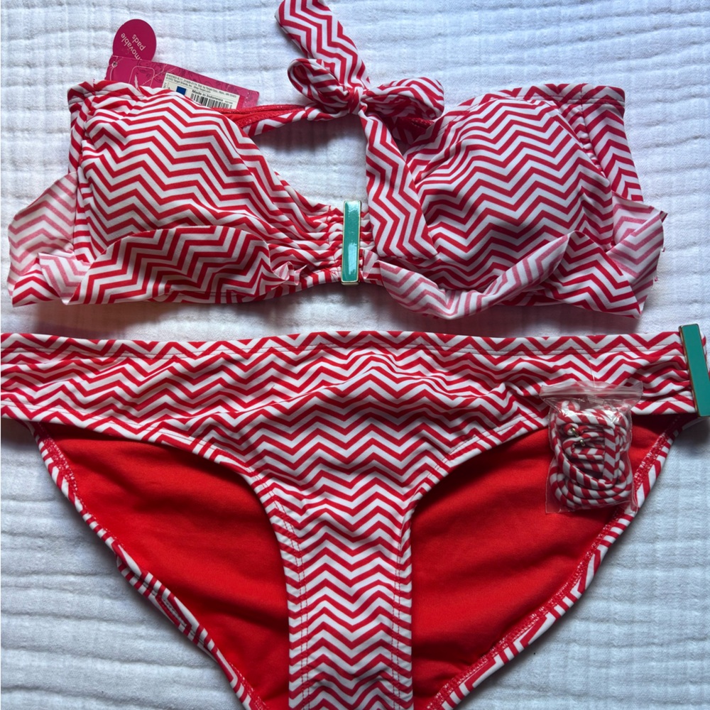 Red and White Chevron Bikini Set